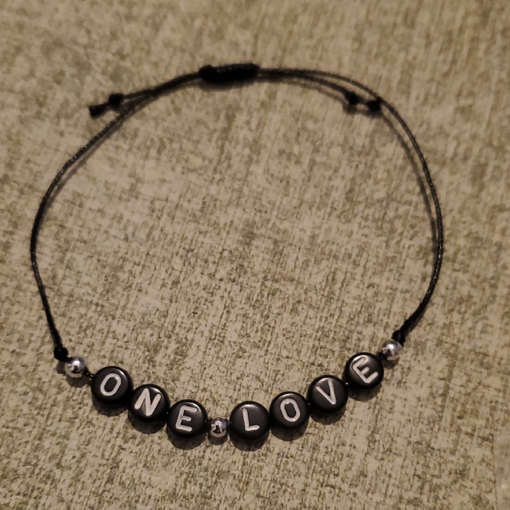 Black Beaded 'One Love' Bracelet
